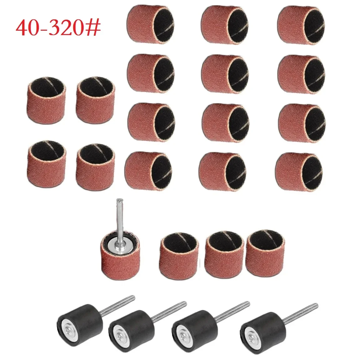 25Pcs Sanding Drum Kit Sanding Drum Ring With Rod Abrasive Rotary Grinding Head 40-320 1/2inch Sandpaper Tools For Woodworking