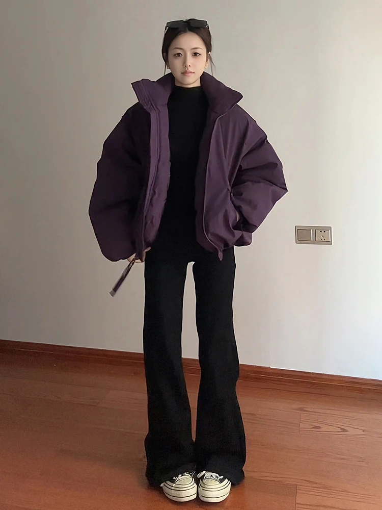 

Фиолетовая мужская зимняя куртка-бомбер с воротником-стойкой, утепленная хлопком, в американском стиле, для работы, с теплоизоляцией