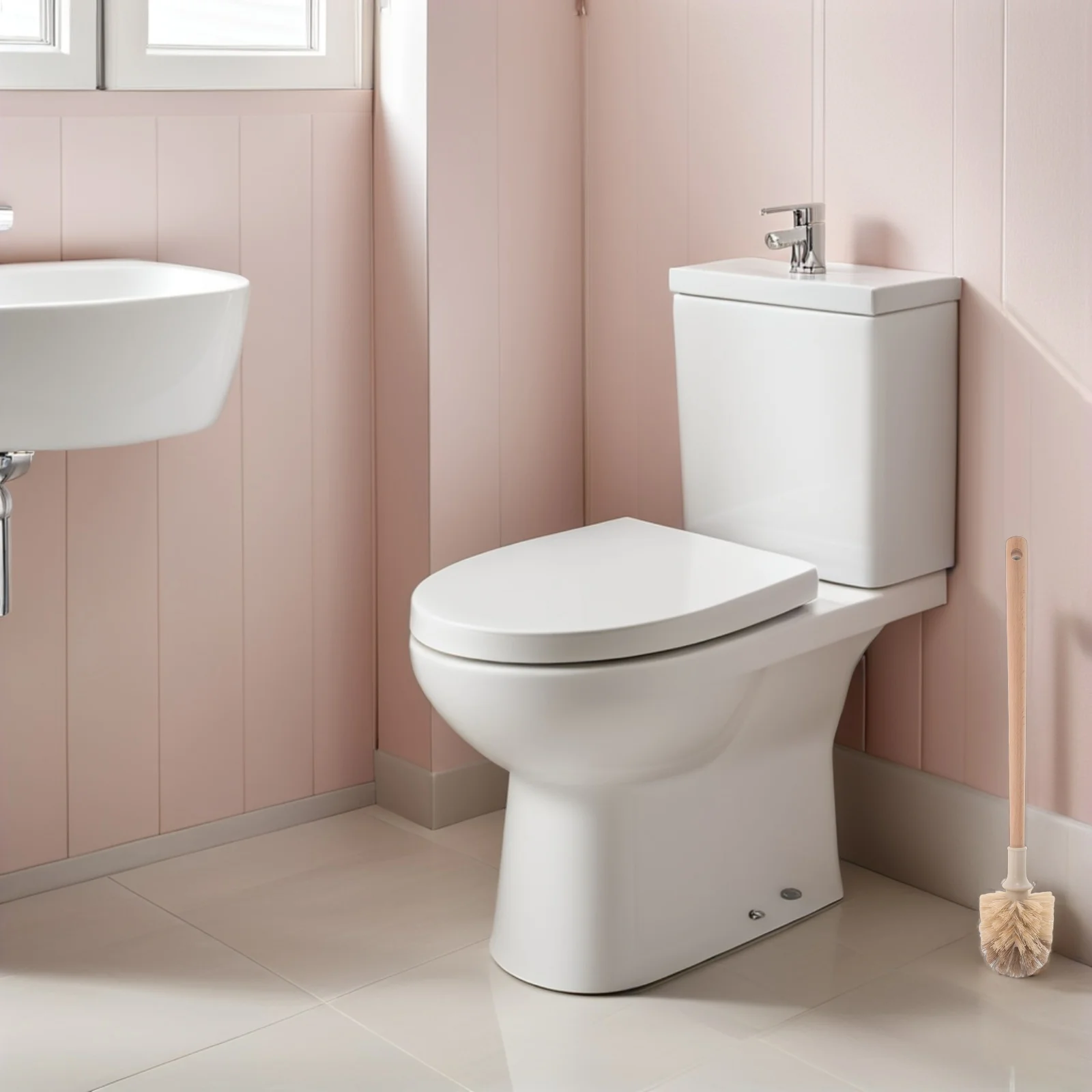 

2Pcs Long Handle Wooden Toilet Brush 18 Inch Deep Clean Scrubber Ideal Household Bathroom Cleaning Brush Tool Set