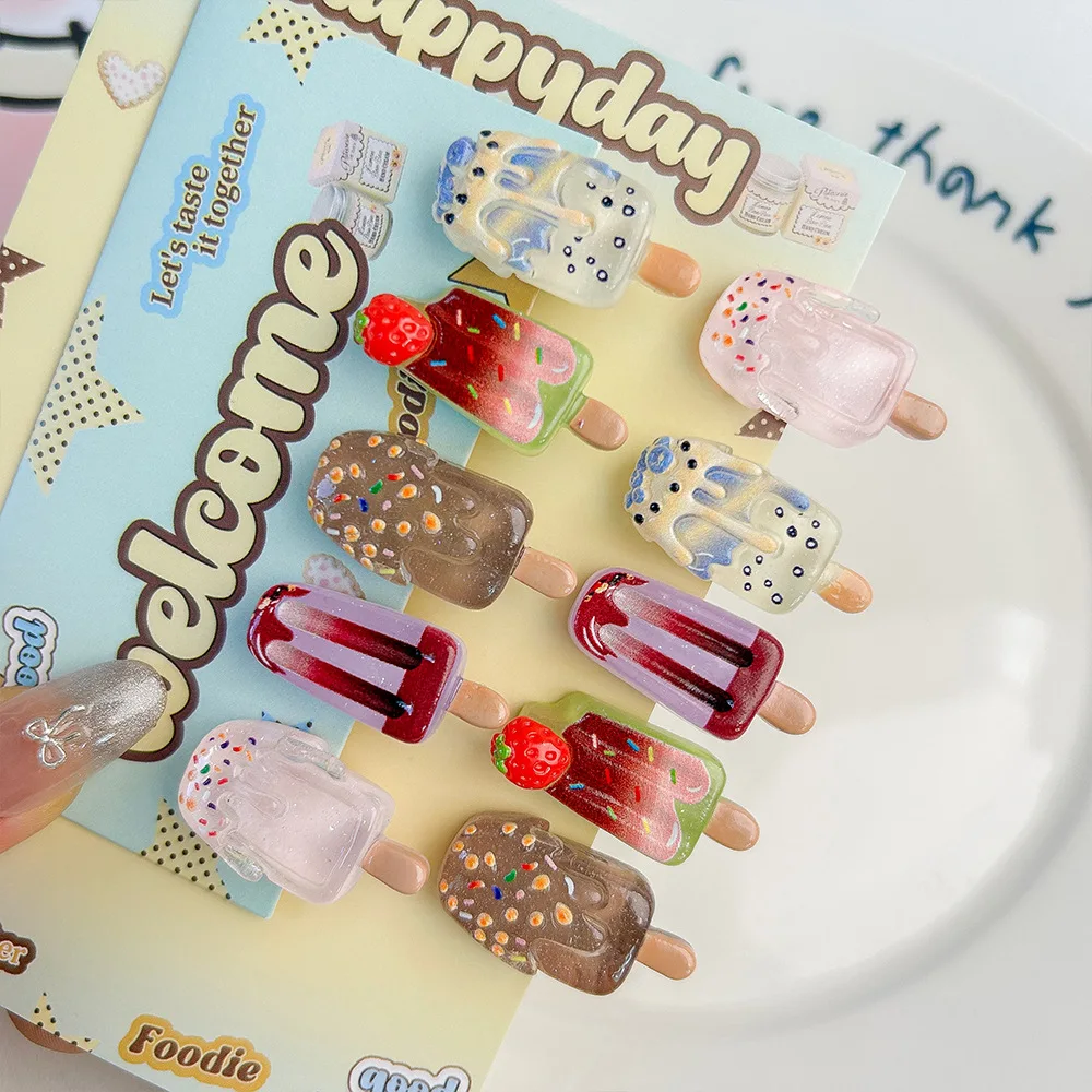 

5PCS Of Cute Mini Ice Cream Hair Clips With Creative And Quirky Cream Powder Frizz Hairstyle Clips In Cartoon Style