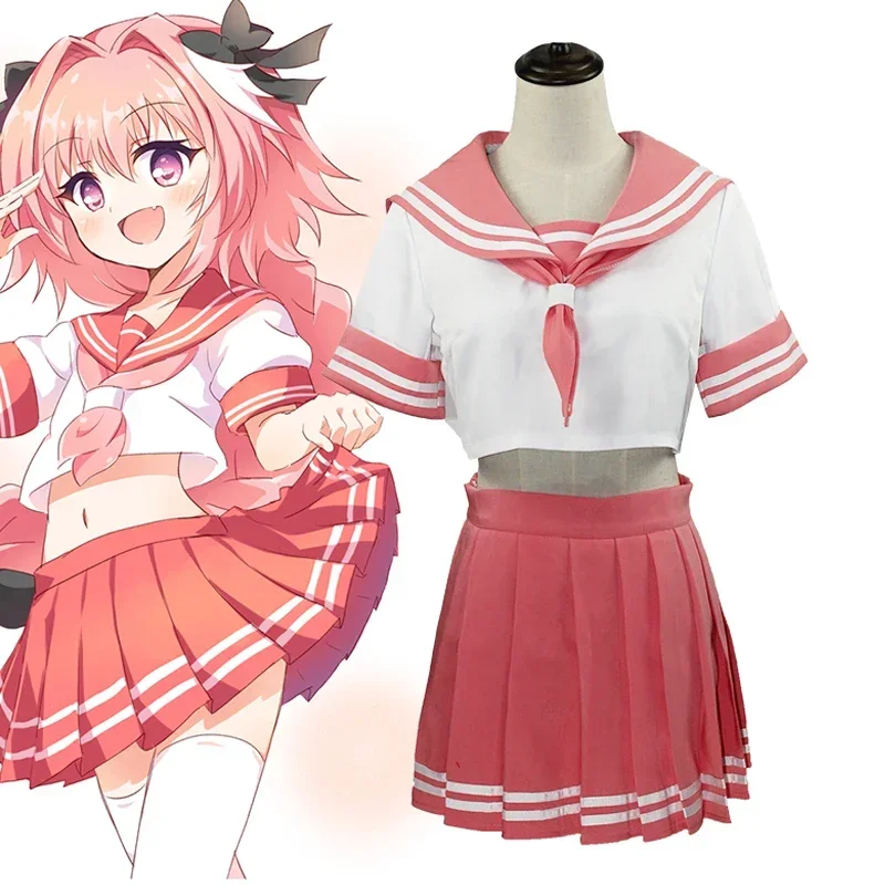 

Women Anime Fate Astolfo Cosplay Costume JK School Uniform Tops+Skirt+Stockings Sailor Suit Halloween Christmas Costume