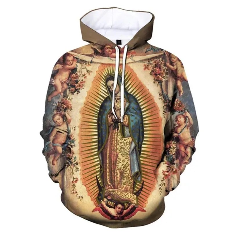 Fashion Guadalupe Virgin Mary 3D Print Hoodies Men Women Oversized Pullovers Hooded Sweatshirts Y2k Harajuku Tops Kids Clothing