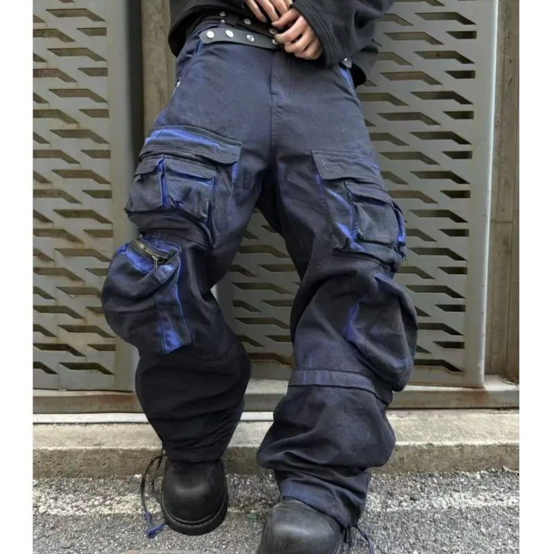

Fashionable Avant-Garde Waste Soil Fan Can Deconstruct Washed Old Detachable Overalls Hip Hop Trousers for Men