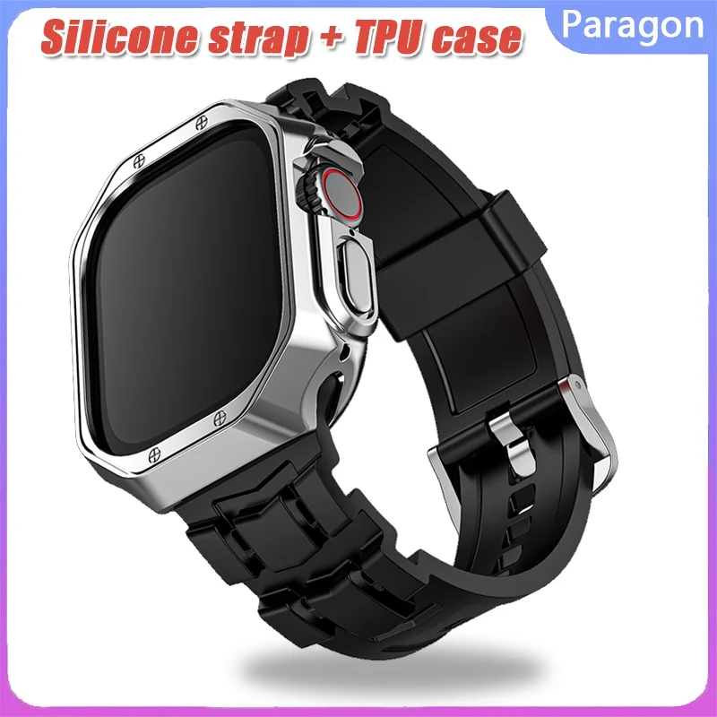 �y�Z�[�����z�V���R�����o�[�X�g���b�v+�P�[�X Apple Watch 49mm 45mm 44mm�p TPU�o���h I Watch 45mm 44MM Ultra Series9 8 7 6 5 4 SE 3 2 1�Ή�