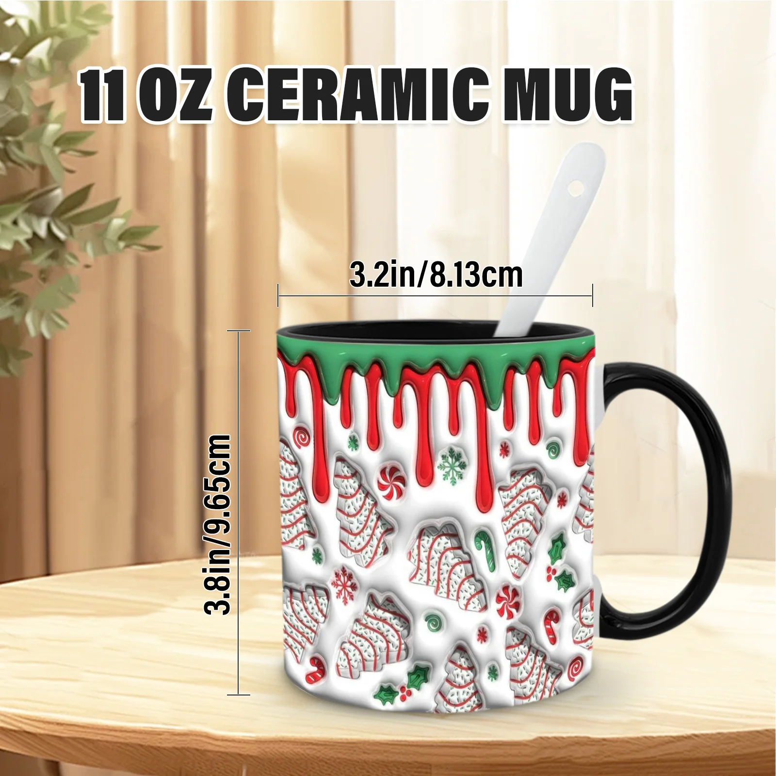 1pc, Christmas, 11-Ounce Colorful Ceramic Mug, Holiday Design Print Pattern, Suitable for Home, Office, Kitchen, Insulated Mug, Gift for Friends