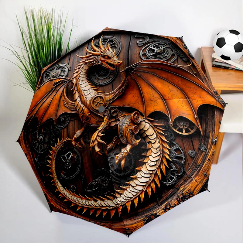 Fantasy Red Dragon  Umbrella Automatic Open/close, Sturdy Iron Frame & 8-Rib Struct, Umbrella for Women & Men, Christmas Gifts
