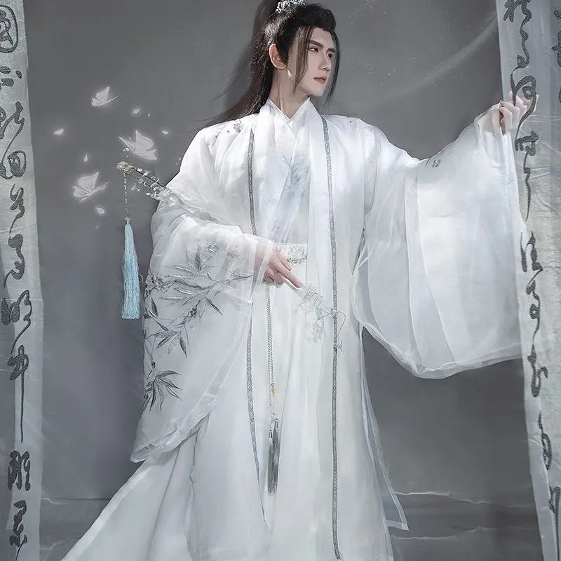 

Large Size 3XL Chinese Hanfu Men Halloween Carnival Cosplay Costume Ancient Embroidered White Hanfu 7pcs Suits For Women 2XL