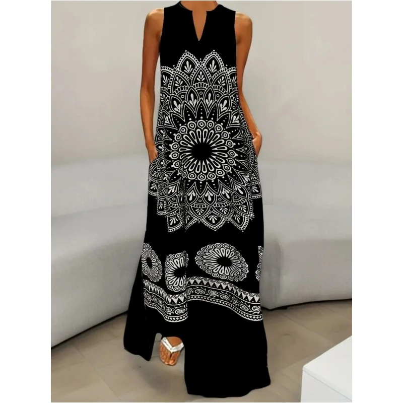 Summer new women's dress V-neck sleeveless headband personalized street style commuting dress sexy and trendy women's long skirt