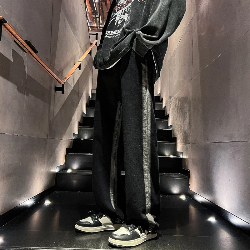 

Мужские джинсы Bla свободного кроя с широкими штанинами, американские ретро-брюки прямого кроя, весна-осень, новые, прочные, износостойкие