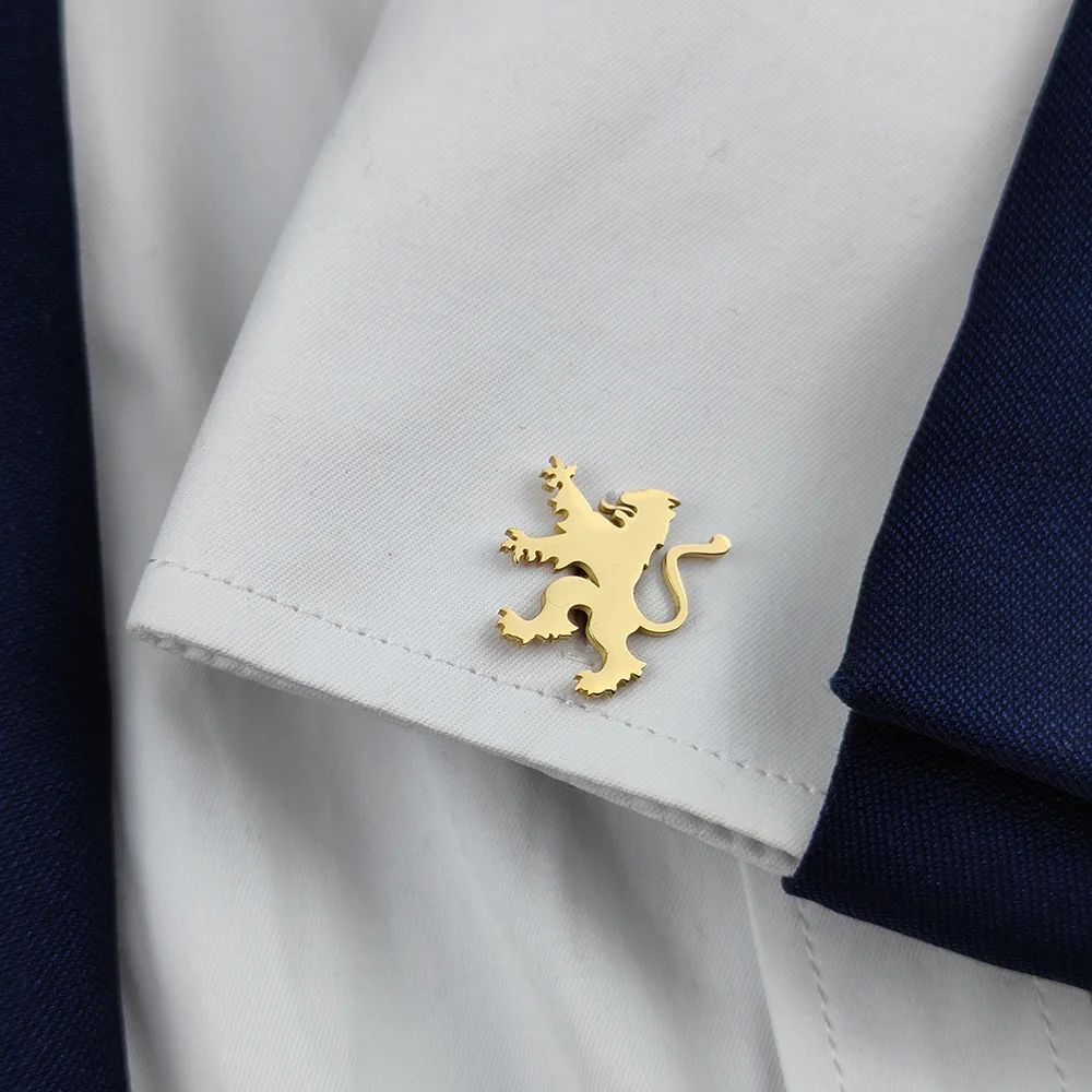 Cufflinks 316L Stainless Steel 18K Gold Plated Heraldic Lion Design Mens Shirt Cuff Links Wedding Business Jewelry
