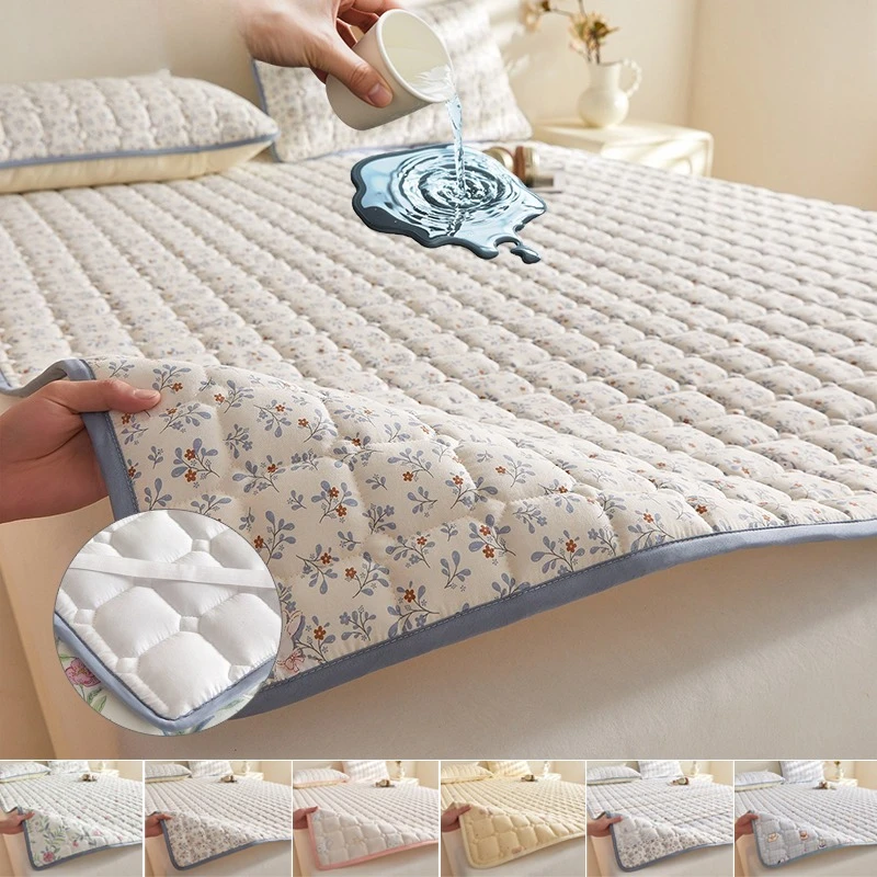 

Waterproof Mattress Protector,with Elastic Bands,Plaid Floral Design Mattress Protector, Suitable for Bedroom,Guest Room 매트리스
