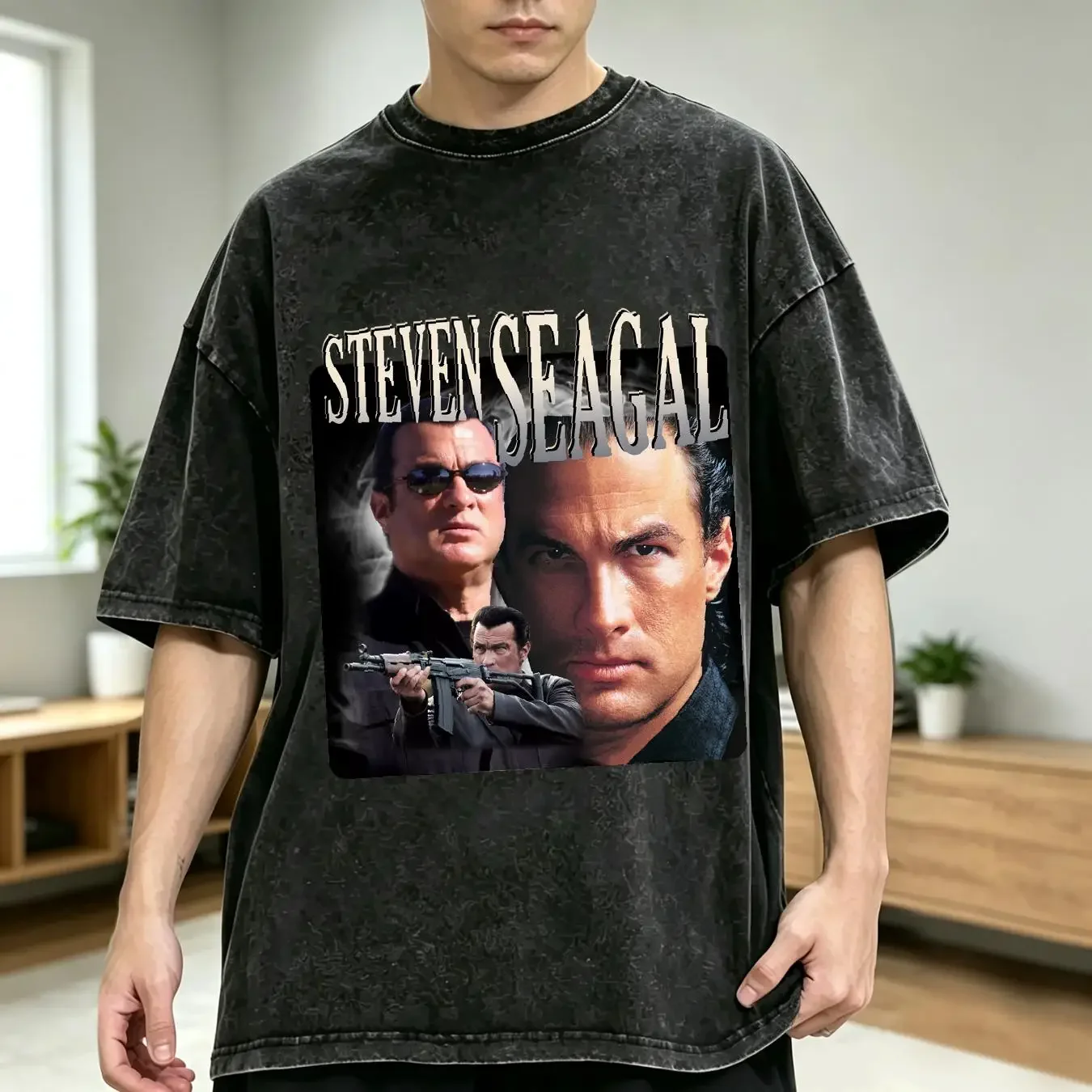 washed T Shirt Steven Seagal Movie vintage Washed Casual Breathable Comfortable designer clothes Top For Everyday Wear graphic