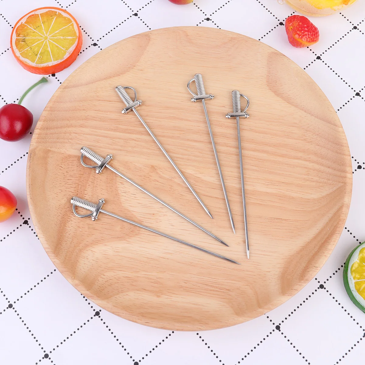 

5pcs Stainless Steel Fruit Forks Sword Shape Salad Picks Dessert Fork Party Supplies for Hotel Home Bar