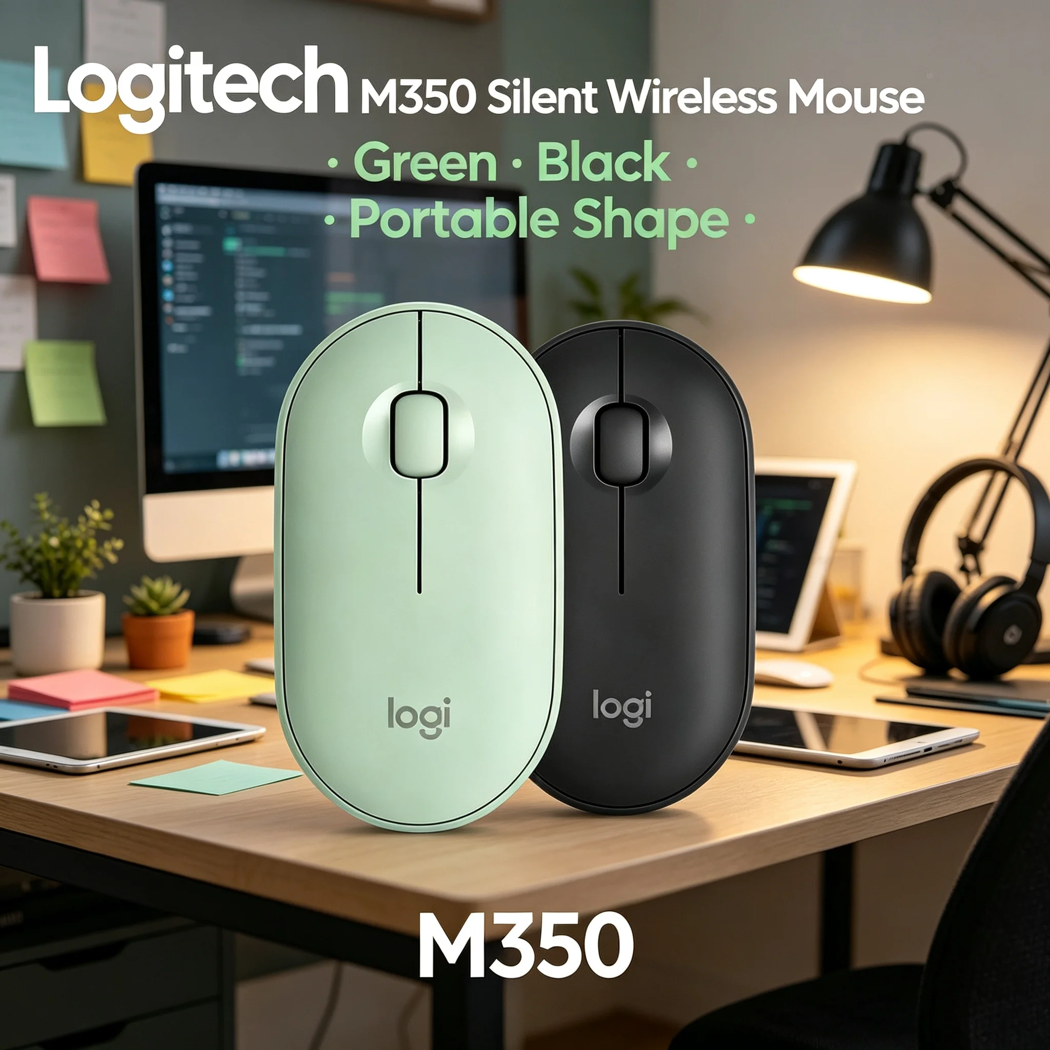 Pastel Color Logitech M350 Pebble Wireless Silent Mouse 2.4G Mice For PC Notebook