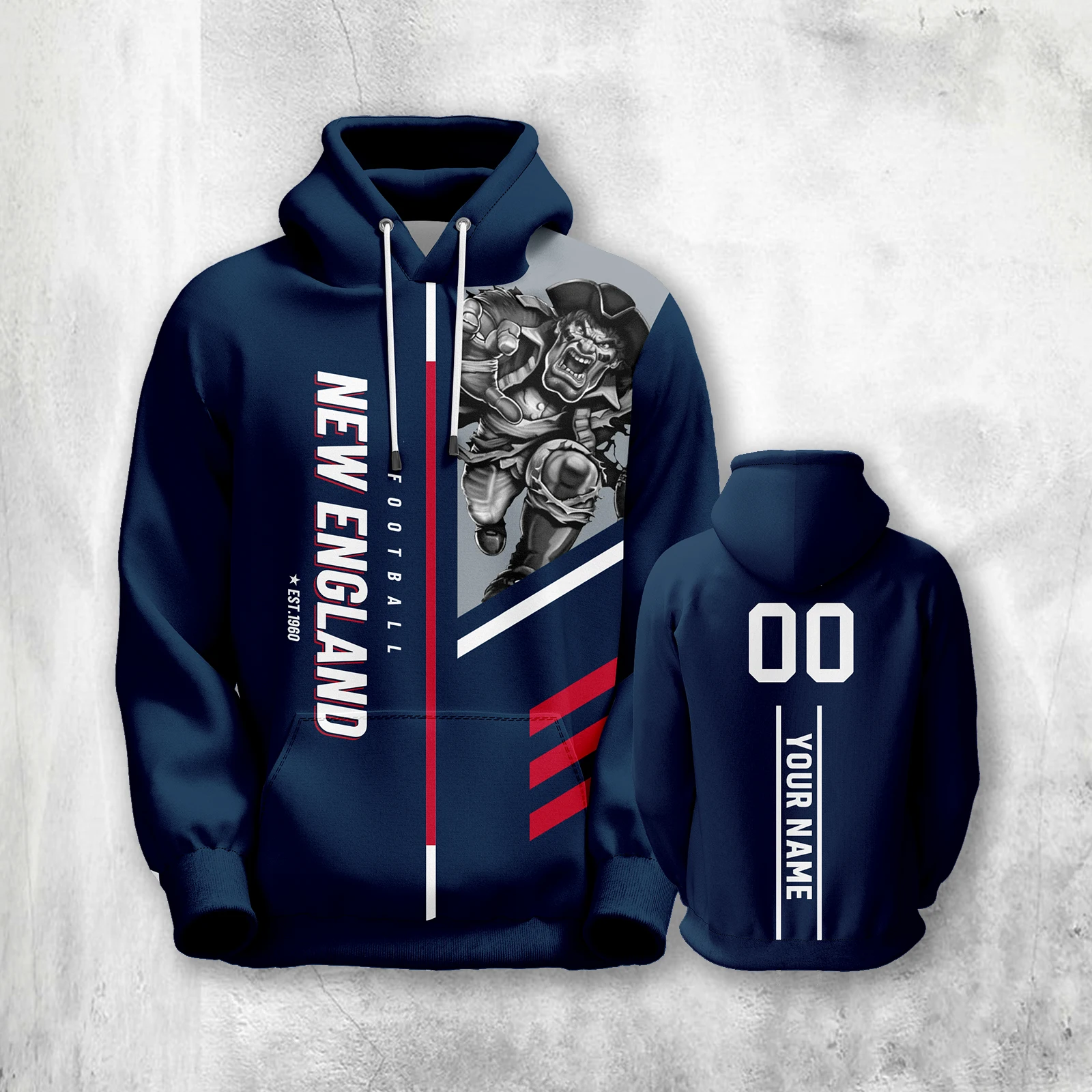 

Men's Custom American Football Hoodies New England 3D Print Hooded Pullover Women Youth Personalized Name Number Sweatshirts