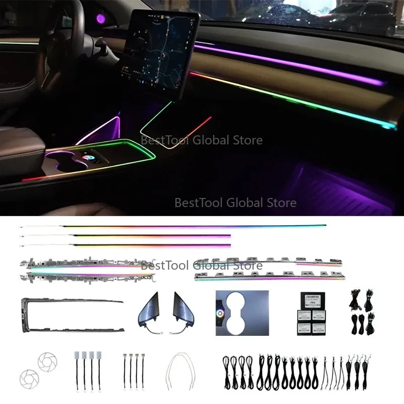 

Prem-ium Car Interior Amb-ient Lights for Te-sla Mod-el 3 / Y APP Rem-ote Control Dream Color Atmos-phere Lamp