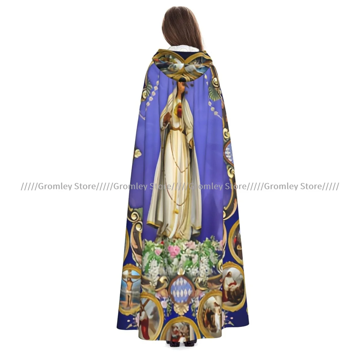Heiliger Rosenkranz und Fatimas Jungfrau Maria Hexenumhang Halloween Cosplay Kostüm Erwachsene Unisex Umhang Retro Alter Umhang