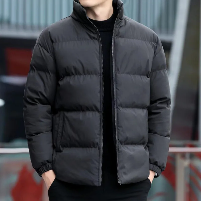 2022 Winter New Men Padded Jacket Solid Thicken Warm Loose Coat Wild Long Sleeve Stand Collar Outerwear Korean Fashion Clothing