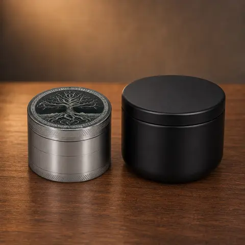 50mm Silver Tree of Life Zinc Alloy Herb Grinder Four Layer Manual Tobacco Mill with Black Storage Jar Set Smoking Accessories