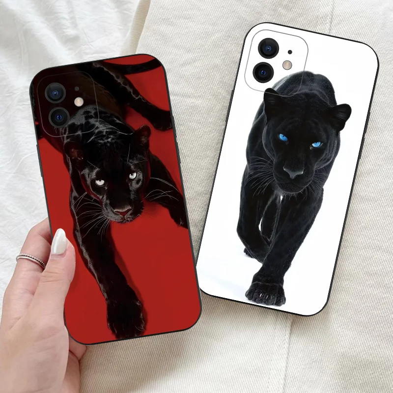 

Panther Leopard Print Couple Phone Case For iPhone 16 15 11 12 14 13 Pro Max Mini X XSMax XR 7 8 Plus SE4 16e Silica Cover Funda