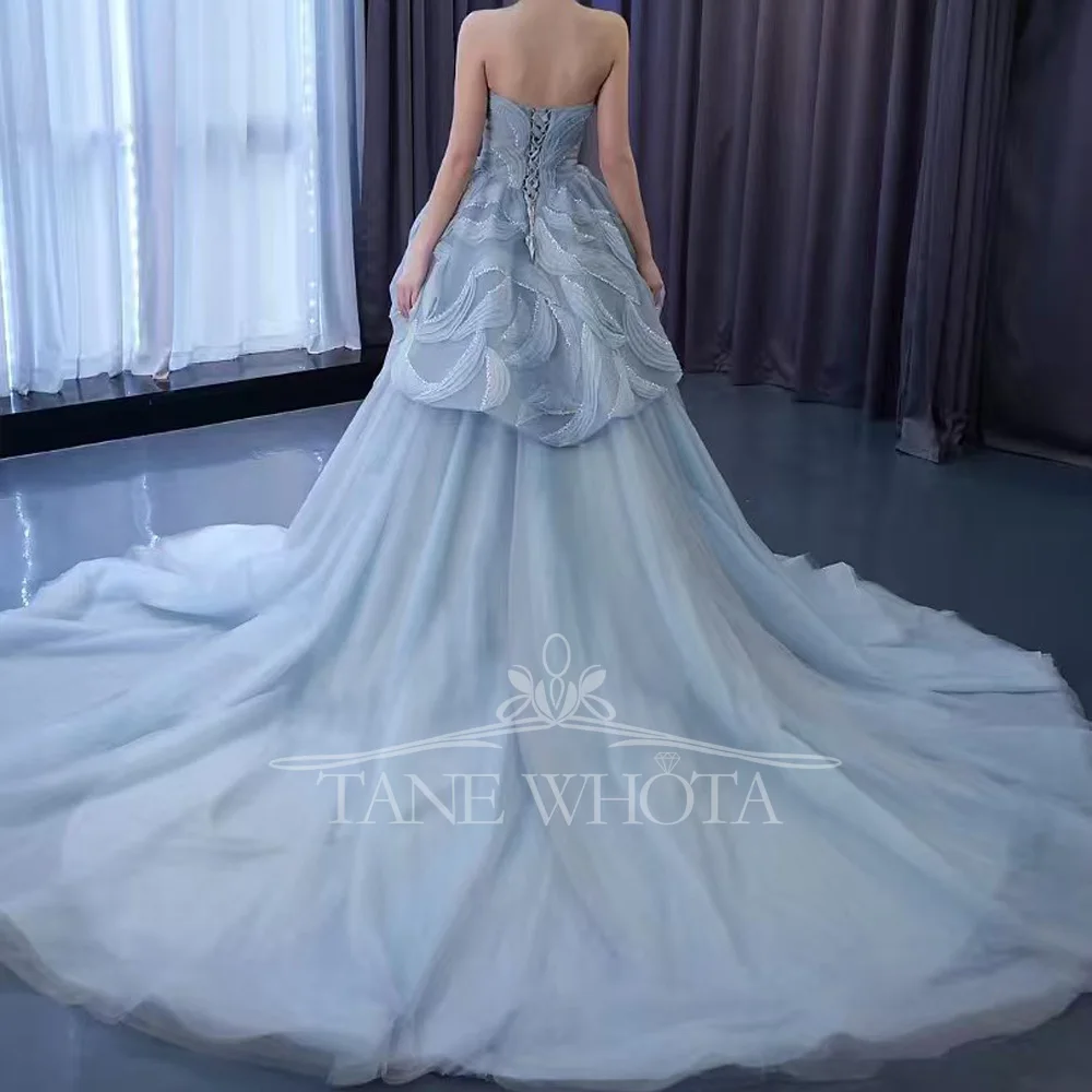 Синее милое вечернее платье без рукавов с блестками на шнуровке сзади, роскошная мода на заказ для особых случаев 2025