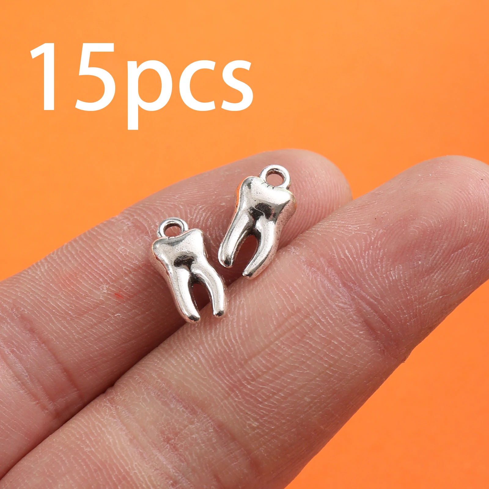 15 Pieces of 3D Realistic Pendants, Vintage-Style Old Teeth, Mini Double-Toothed Adult Teeth Single-Hole Small Pendants, Suitable for DIY Bracelets, Necklaces, Dental Vintage Atmosphere Beading Materials
