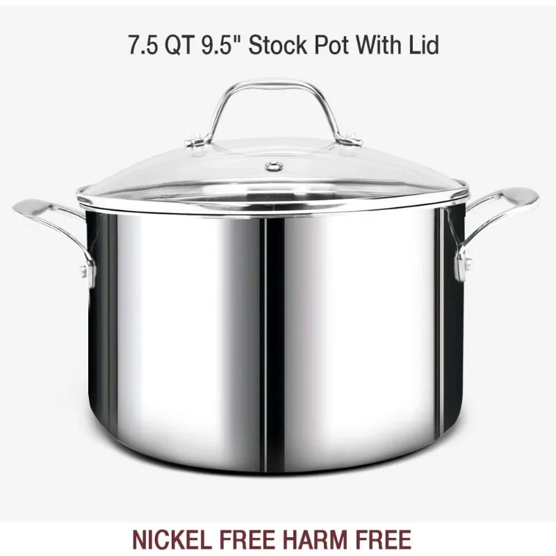 14-Piece Nickel Free Stainless Steel Cookware Set Whole-Clad 3-Ply - Mirror Polished Pots And Pans Set - Healthy Cookwa