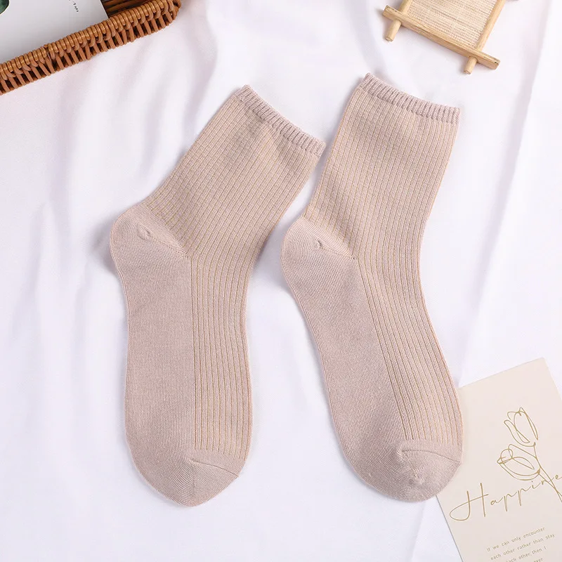 1 Pairs to 3 Pairs Autumn New Solid Color Mid Length Socks Versatile Casual Women Socks Home Floor Socks Sports Breathable Socks