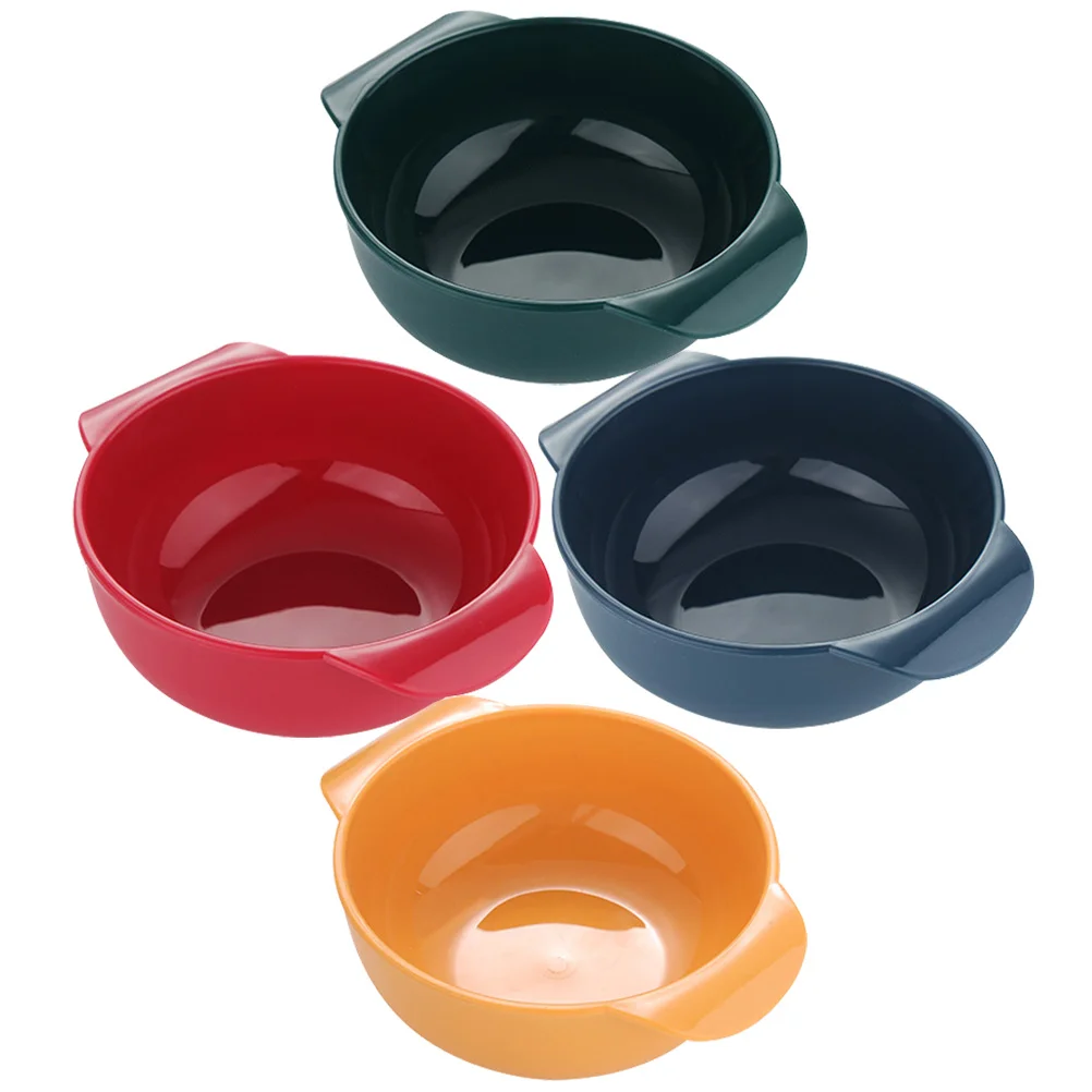 

4 Pcs Instant Noodle Bowl Soup Bowls Ramen Breakfast Salad Colored Plastic Double Handles Microwave Safe Serving