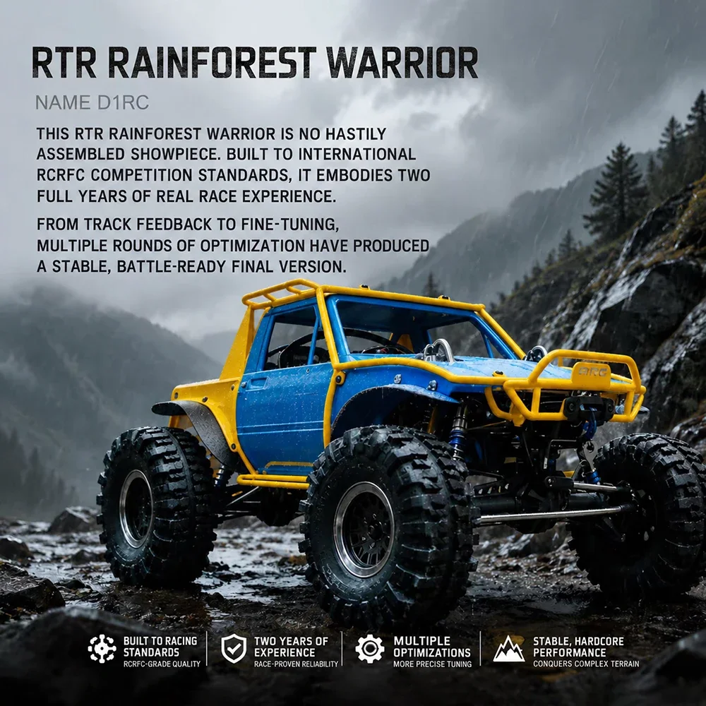 D1RC RCRFC Rainforest Chariot Aluminum Alloy Body Version Brushless 1/10 RC Electric Remote Control Model Car Rock Crawler