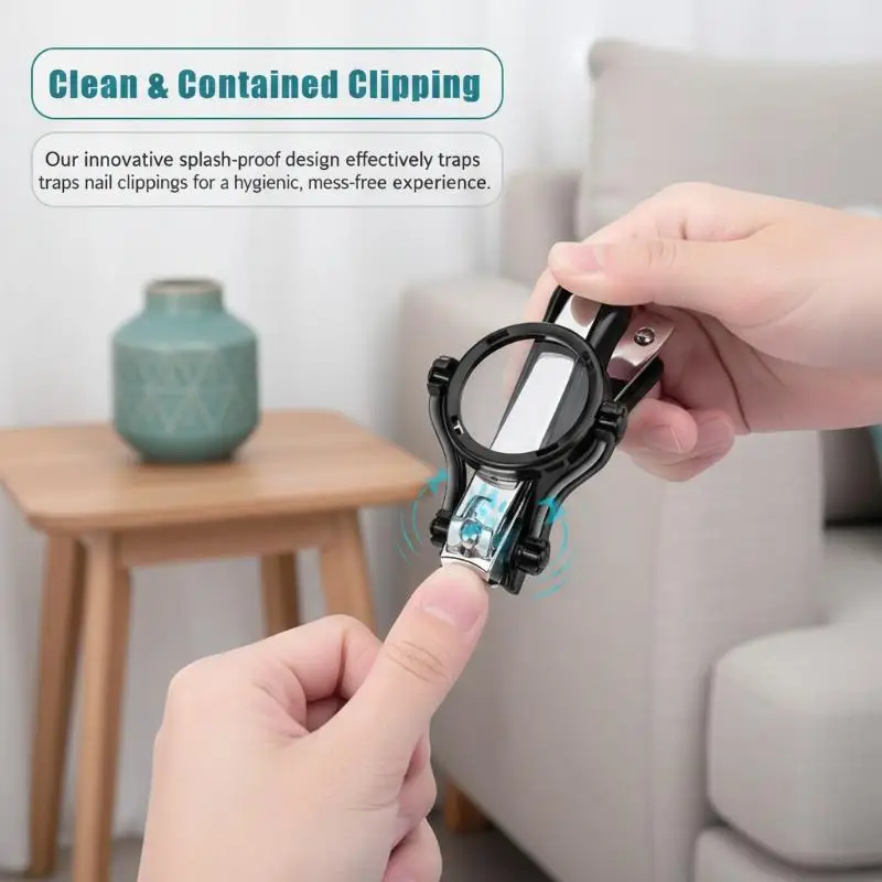 Nail Clipper With Magnifying Glass The Elderly Practical Stainless Steel Nail Clipper Anti-splash Beauty Big Clipper Tool Gifts