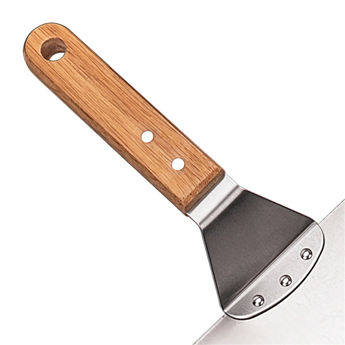 A03R Stainless Steel Pizza Shovel Pizza Oven Accessories Portable Multi-Function Heat- Wooden Handle Square Shovel