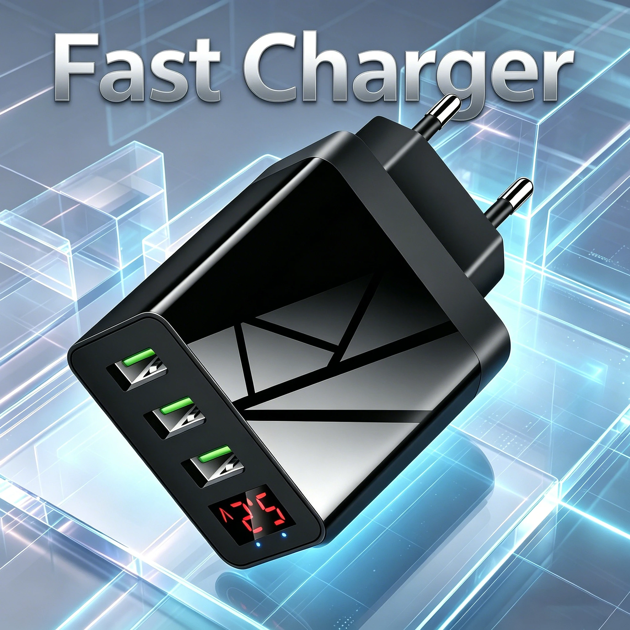 USB Fast Charger 3 Port With LED Display Phone Adapter Quick Charge 3.0 For iPhone Xiaomi Samsung Huawei Wall Adapter EU US Plug