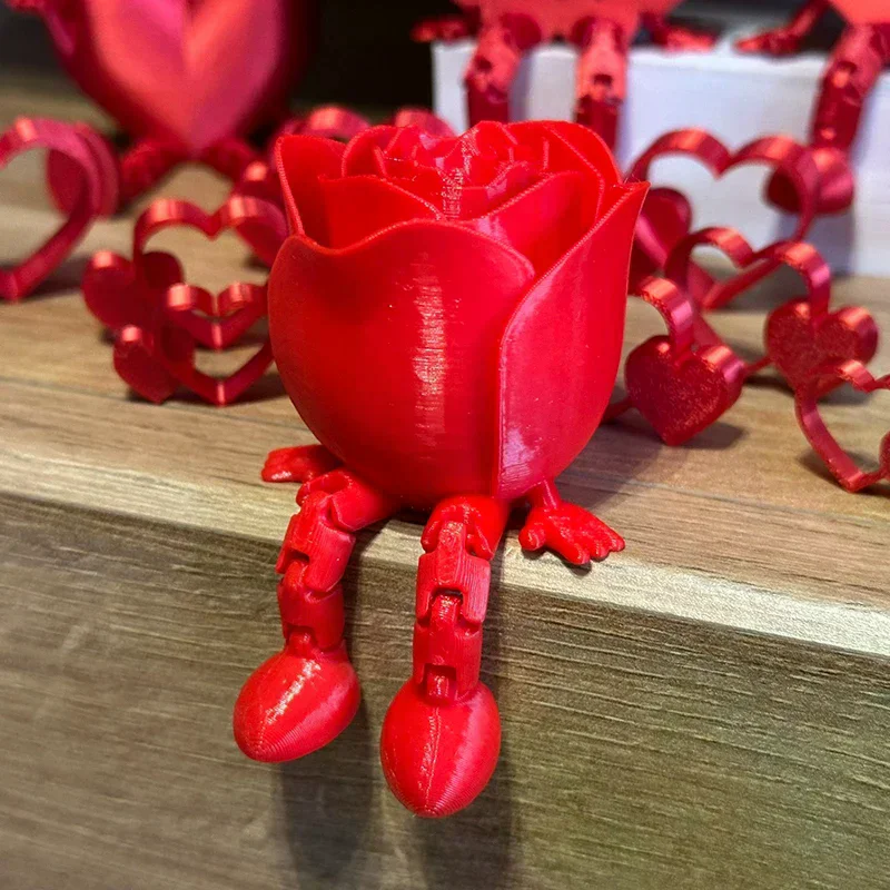 Poseable Jointed Red Heart Rose Figure Romantic Ornament Desktop Home Decor Valentine's Day Mother's Day Other Holiday Gifts