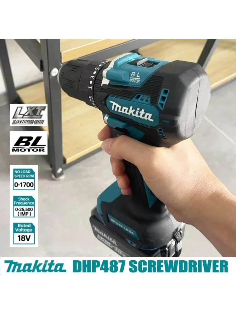 🔥 Makita DHP487 18V Bürstenloser Akku-Schlagbohrschrauber Kompakter Hammerschrauber Wiederaufladbarer Schraubendreher Elektrowerkzeug DHP487Z