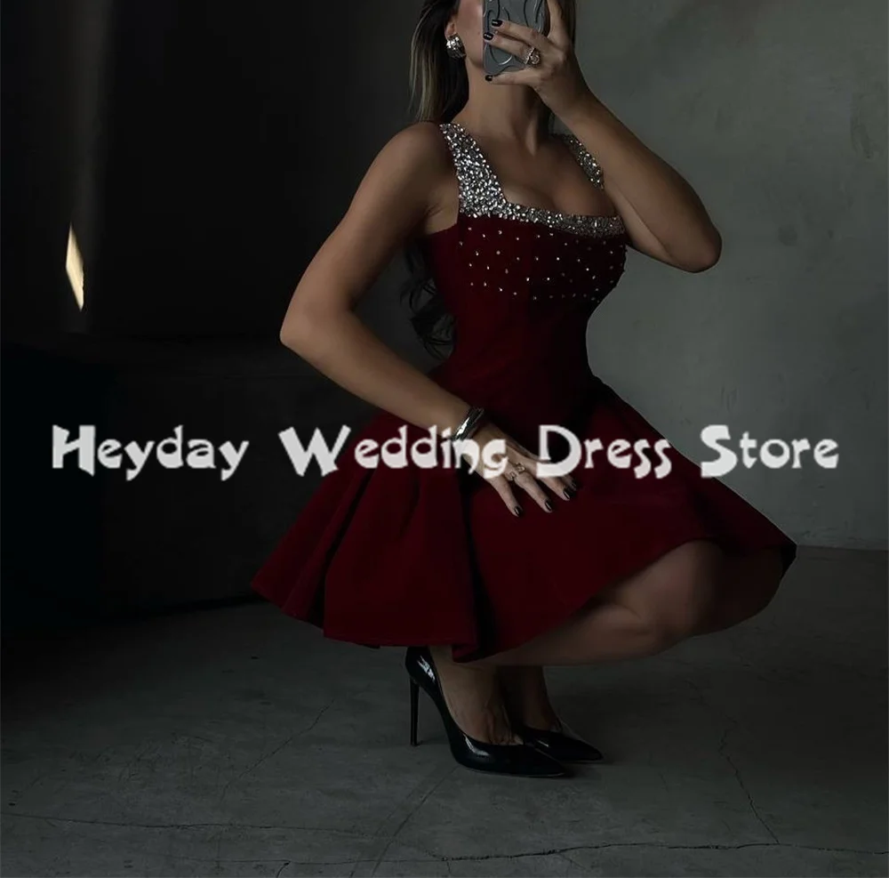 Heyday レディース スクエアカラー スパゲッティビーズ装飾 イブニングドレス ノースリーブ Aライン ショート丈 フォーマル プロムドレス 2025