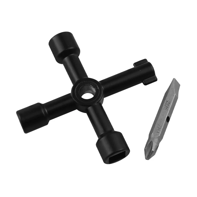 4-in-1 Cross Key Wrench, Multi-Tool for Water Meter, Electric Cabinet, Elevator Door, with Detachable Screwdriver