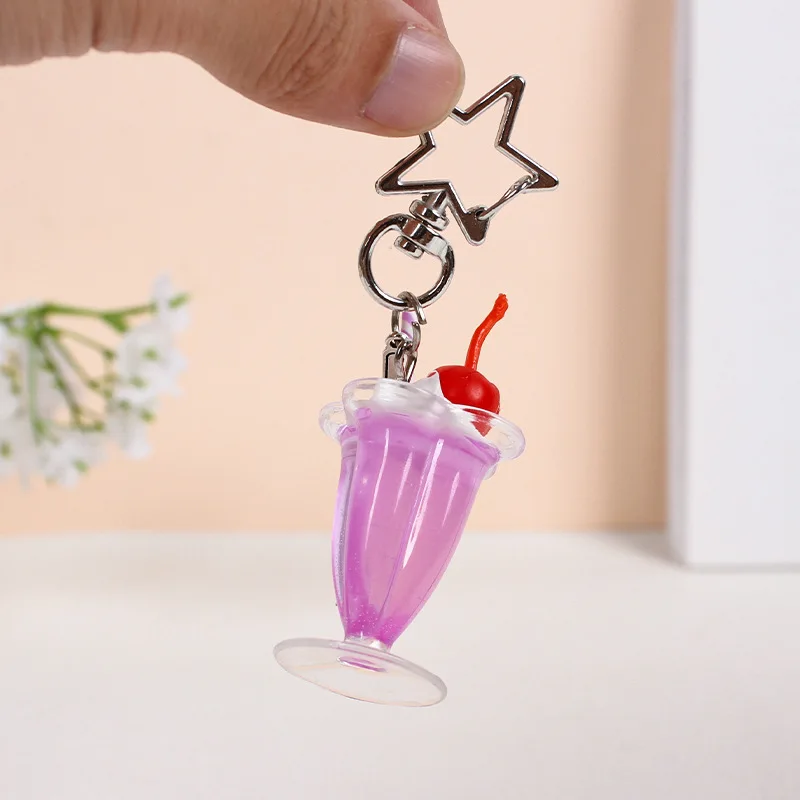 Simulation Ice Cream Star Keychain Creative Food Key Chains For Girl Cute Dessert Cup Bag Pendants Key Ring Jewelry Gift