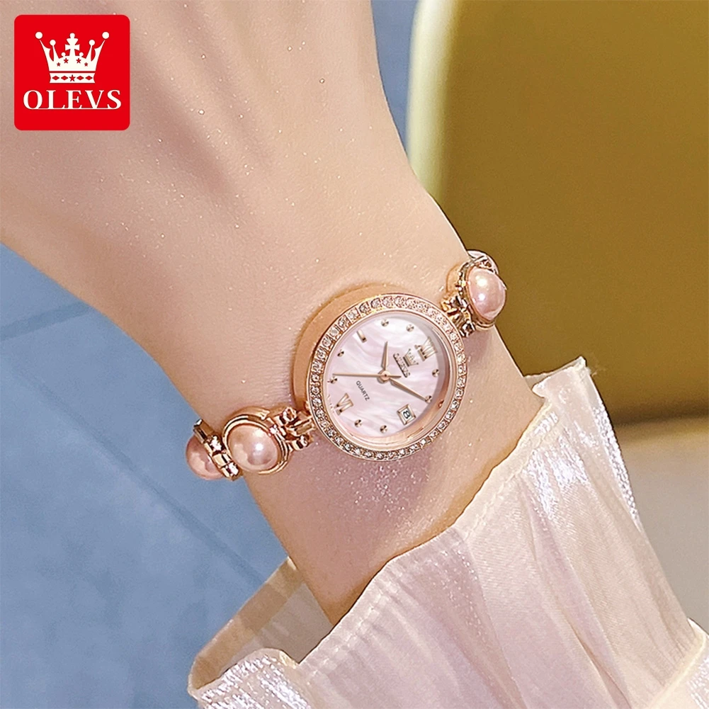 OLEVS 5669 ساعة نسائية أنيقة فاخرة ساعة كوارتز مقياس مقاوم للماء مضيئة تاريخ تلقائي ساعة السيدات الهدايا الأصلية #5