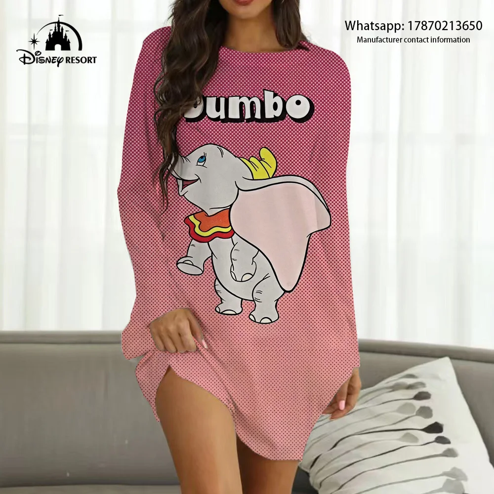 2022ฤดูใบไม้ผลิและฤดูใบไม้ร่วงใหม่ Disney ยี่ห้อ Boho Dumbo อะนิเมะพิมพ์แฟชั่นสบายๆเซ็กซี่ผู้หญิงงานปาร์ตี้ Homewear Y2K