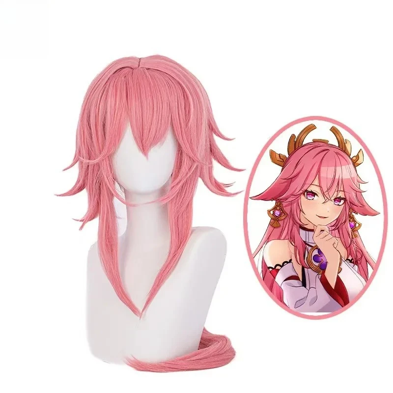 

Anime Yae Kamiko Yuashin Cos Wig Inamita Castle Long Braids Pink Long Curly Hair, Anti-warping Hair Cover on Both Sides