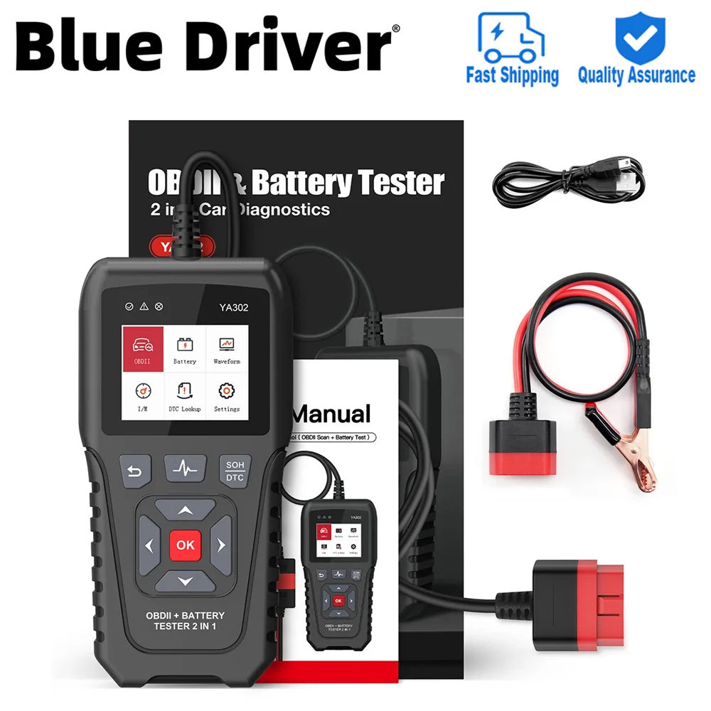 2 IN 1 Car Battery Tester OBDII Code Reader YA302 OBD2 Scanner 6V 12V 24V 100-2000 CCA Charging Battery Tester Diagnostic Tool