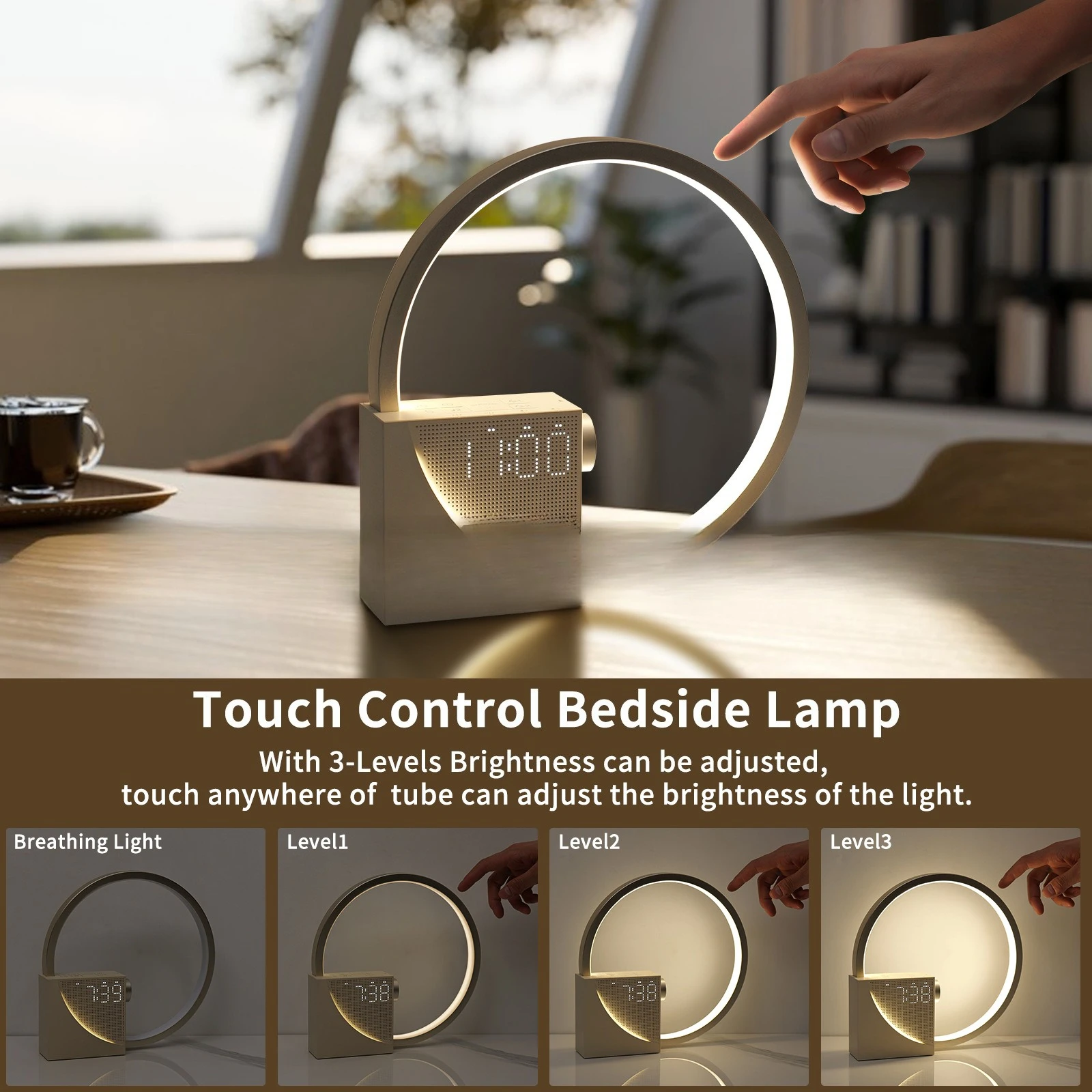 Многофункциональная обновленная версия, настольная лампа, будильник, белый шум, 5 В, 2 А, USB-зарядка, сенсорный ночник, светильник для пробуждения