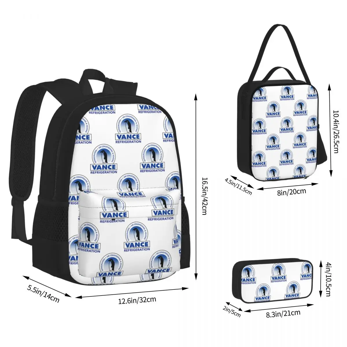 Vance Refrigeration Backpacks Boys Girls Bookbag School Bags Rucksack Lunch Bag Pen Bag Three-Piece Set