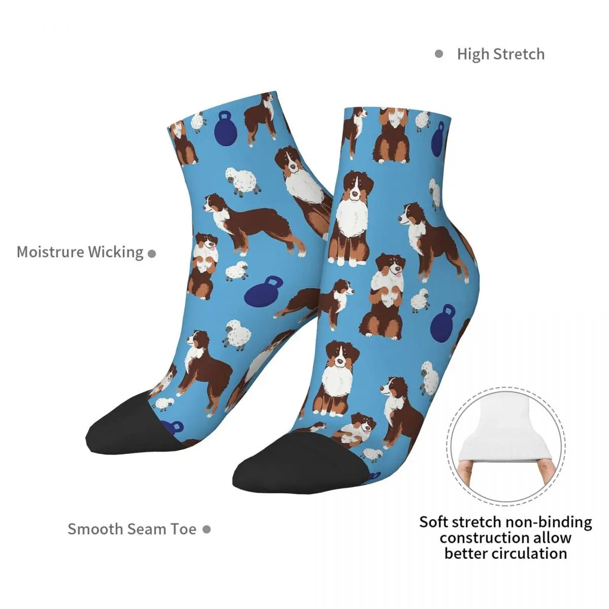 Aussie Pattern Australian Shepherd Meme Dog Doge Ankle Socks Male Mens Women Autumn Stockings Harajuku