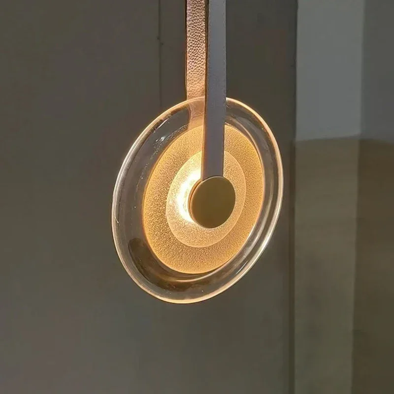 Modern Brief lamp circular glass pendant lights Nordic bedside pendant light room decor dining corridor bar leather chandeliers