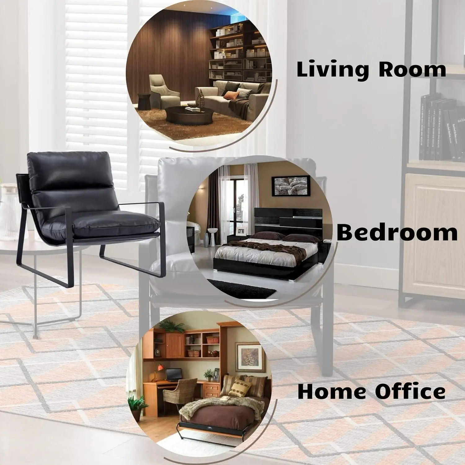 PU Leather Armchair Set of 2 with Thickened Cushion & Metal Frame, Lounge Chair for Living Room Bedroom Office, Customized