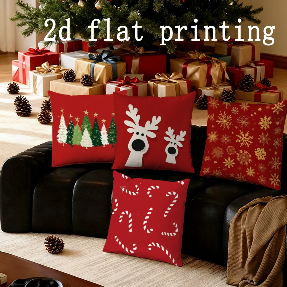 

Домашний декор, рождественские подушки с оленями и конфетной тростью, чехол для подушки с узором, подходит для дивана, спальни, автомобиля, наволочки