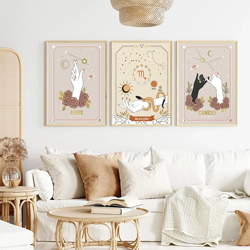 البوهيمي زودياك التارو علم التنجيم الفني سلسلة المشارك الجمالية HD طباعة جدار صور قماش لوحات لغرفة النوم ديكور المنزل #2