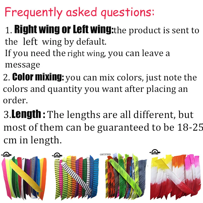50PCS Archery Fletches Left Wing Feathers Multicolor Full length Real Turkey Feather Arrow Feather Fletchings